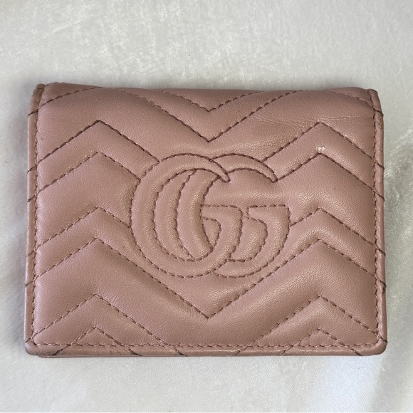 Gucci GG Marmont Pink Quilted Leather Bifold Wallet/ Card Case - Picture 8 of 13